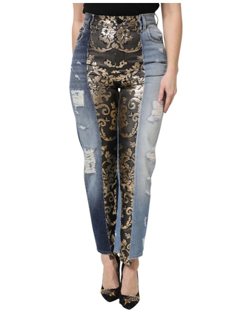 Jean en denim taille haute patchwork multicolore Dolce & Gabbana