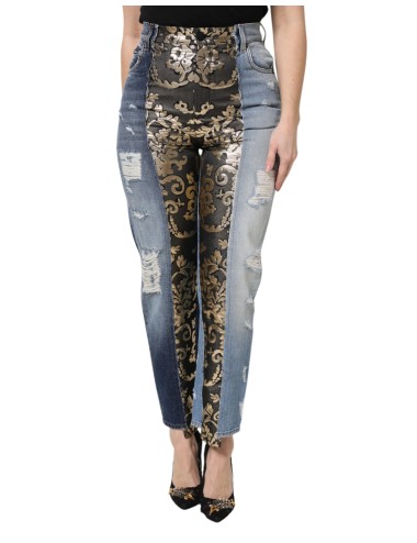 Jean en denim taille haute patchwork multicolore Dolce & Gabbana