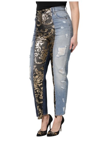 Jean en denim taille haute patchwork multicolore Dolce & Gabbana