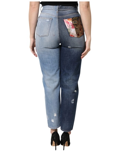 Jean en denim taille haute patchwork multicolore Dolce & Gabbana