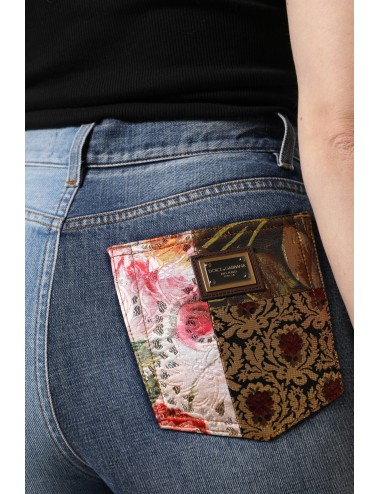 Jean en denim taille haute patchwork multicolore Dolce & Gabbana