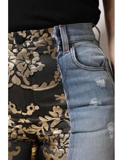 Jean en denim taille haute patchwork multicolore Dolce & Gabbana