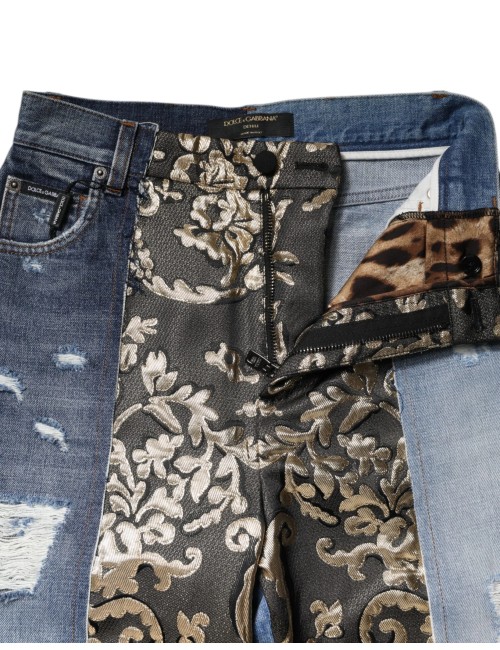 Jean en denim taille haute patchwork multicolore Dolce & Gabbana