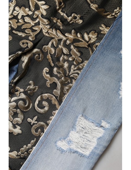 Jean en denim taille haute patchwork multicolore Dolce & Gabbana