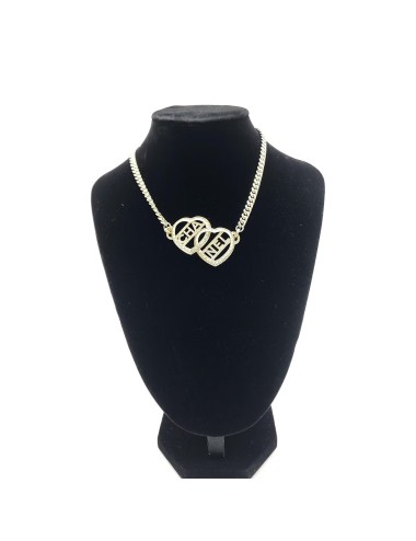 Chanel  Collier ras de cou en forme de cœur doré avec logo