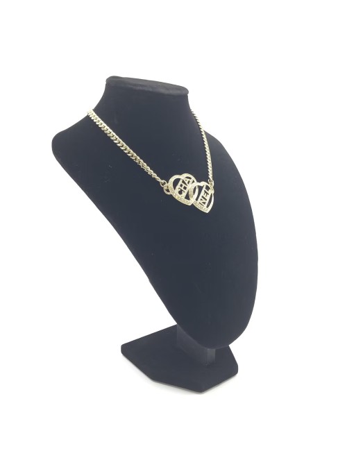 Chanel  Collier ras de cou en forme de cœur doré avec logo