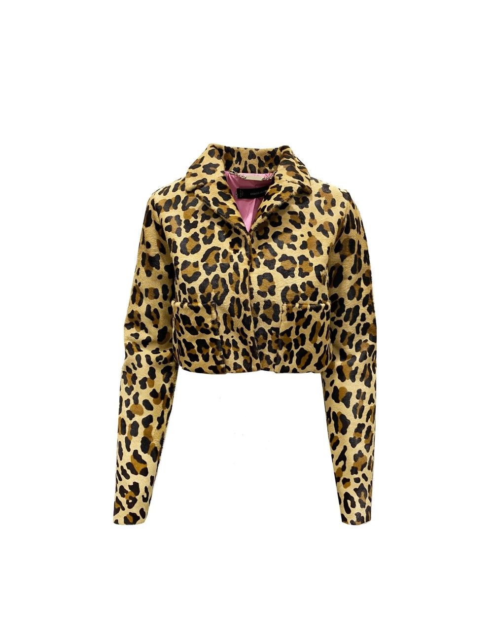 Veste Courte Dsquared2 Léopard en Cuir et Poils Luxe Femme