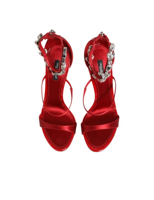 Dolce & Gabbana Sandales à talons Keira en satin rouge et cristaux