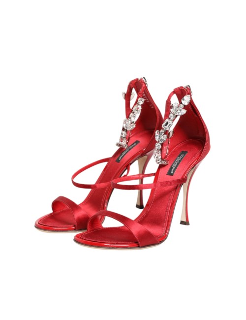 Dolce & Gabbana Sandales à talons Keira en satin rouge et cristaux