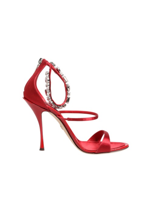 Dolce & Gabbana Sandales à talons Keira en satin rouge et cristaux