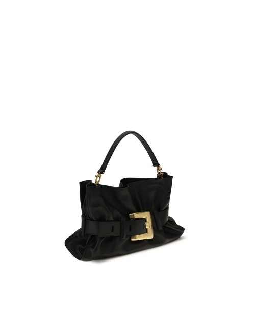 BALMAIN BLACK CALF LEATHER BOS TAURUS SHOULDER BAG