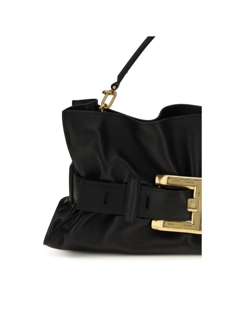 BALMAIN BLACK CALF LEATHER BOS TAURUS SHOULDER BAG