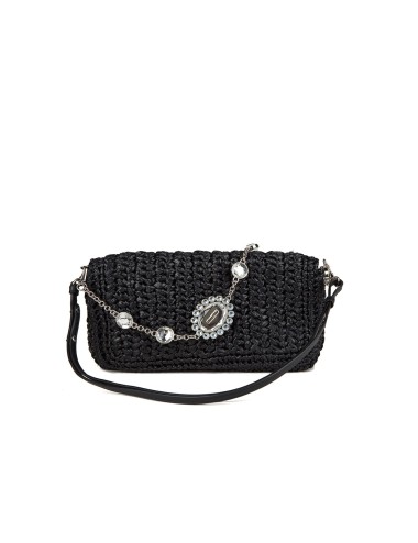 Sac Miu Miu Crystal Cloqué Noir Cuir Nappa Femme