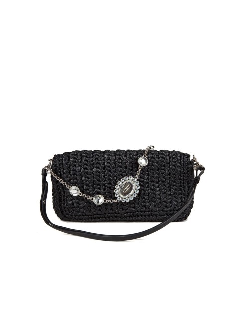 Sac Miu Miu Crystal Cloqué Noir Cuir Nappa Femme