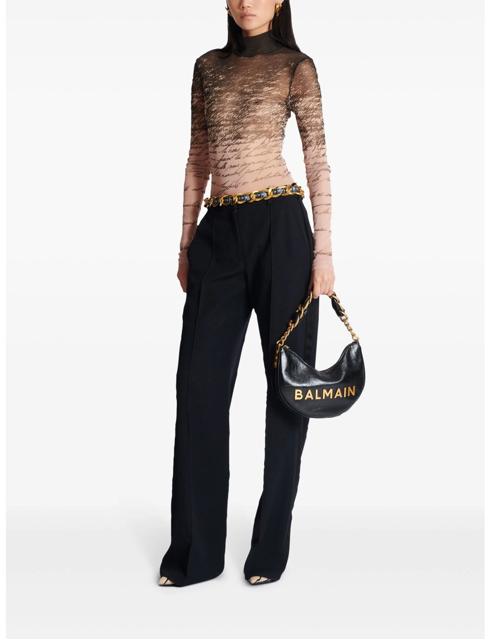 BALMAIN SOFT MOON 1945 SAC PORTÉ ÉPAULE CUIR NOIR
