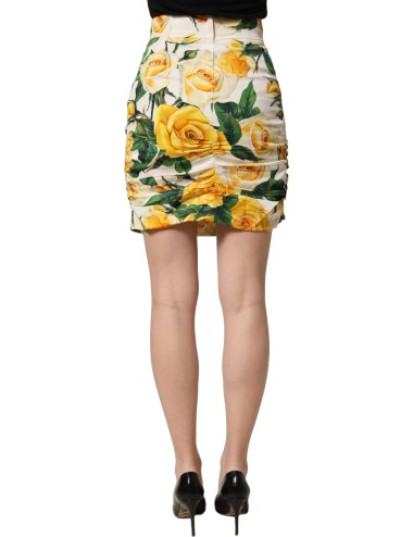 Jupe Mini Fourreau Imprimé Roses Blanc Taille Haute — Luxe Femme