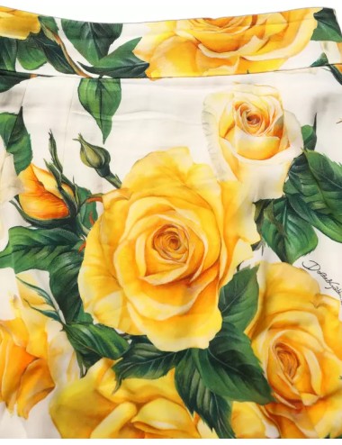 Jupe Mini Fourreau Imprimé Roses Blanc Taille Haute — Luxe Femme