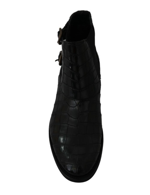 Chaussures Derby en cuir de crocodile noir Dolce & Gabbana