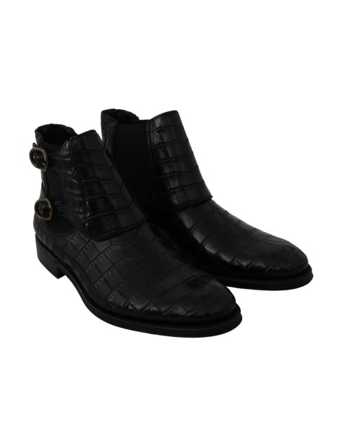 Chaussures Derby en cuir de crocodile noir Dolce & Gabbana