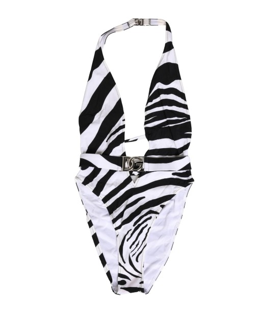Maillot Dolce & Gabbana Femme – Zèbre Noir Blanc Deep V-Neck