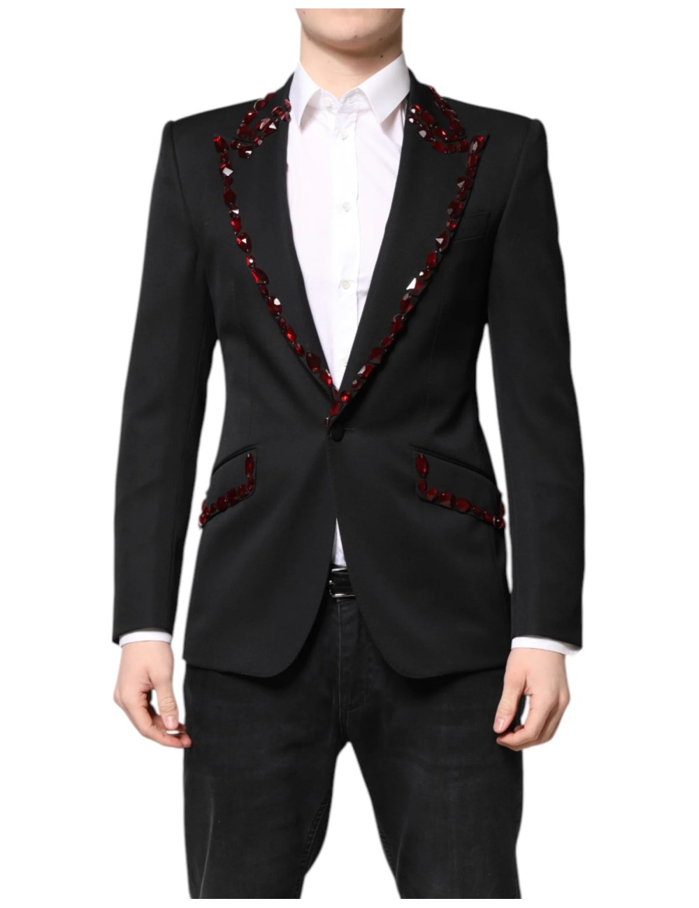 Blazer Dolce & Gabbana Sicilia – Noir Cristaux Rouges Slim Fit