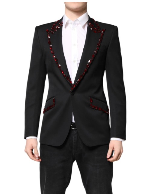 Blazer Dolce & Gabbana Sicilia – Noir Cristaux Rouges Slim Fit