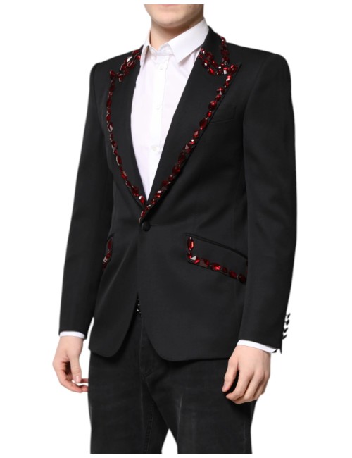 Blazer Dolce & Gabbana Sicilia – Noir Cristaux Rouges Slim Fit
