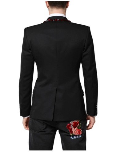 Blazer Dolce & Gabbana Sicilia – Noir Cristaux Rouges Slim Fit