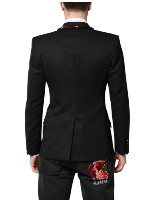 Blazer Dolce & Gabbana Sicilia – Noir Cristaux Rouges Slim Fit