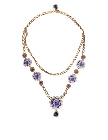 Collier doré floral cristaux multi-rangs femme