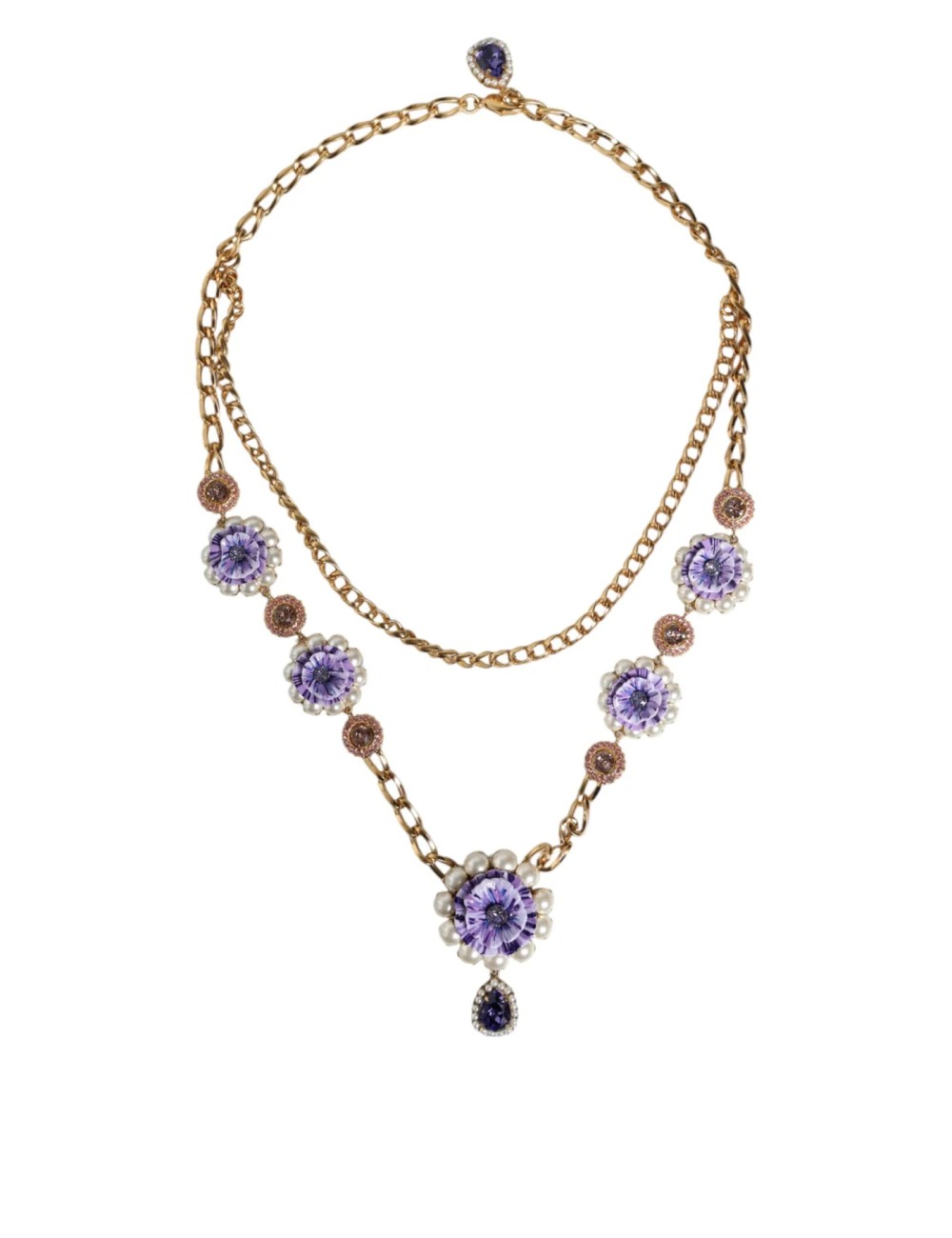 Collier doré floral cristaux multi-rangs femme