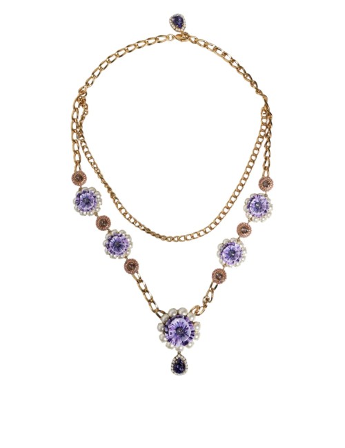 Collier doré floral cristaux multi-rangs femme