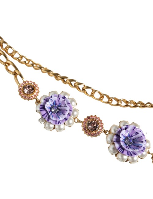 Collier doré floral cristaux multi-rangs femme