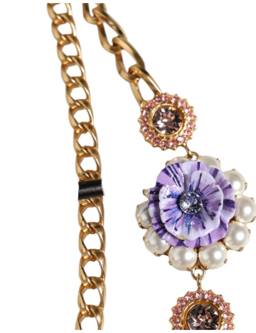 Collier doré floral cristaux multi-rangs femme