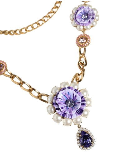Collier doré floral cristaux multi-rangs femme – Bijou luxe élégant