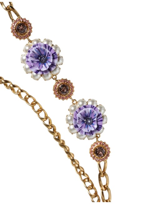 Collier doré floral cristaux multi-rangs femme