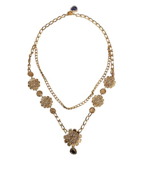 Collier doré floral cristaux multi-rangs femme
