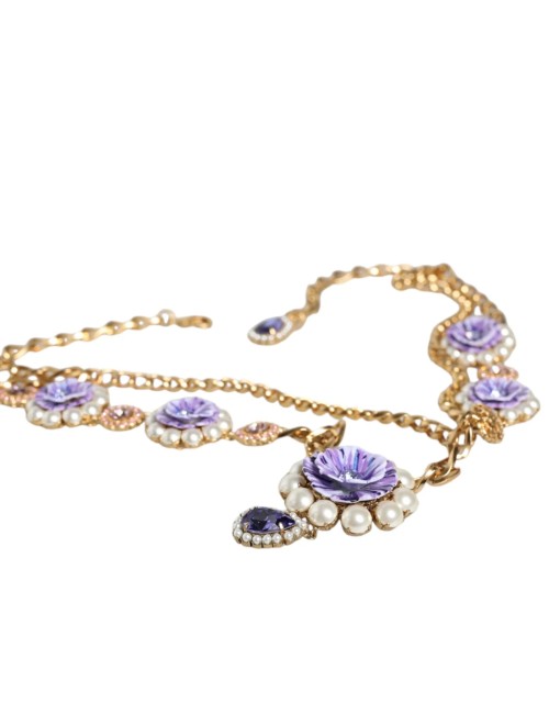 Collier doré floral cristaux multi-rangs femme