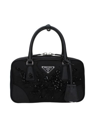 PRADA Pochette en Satin Noir avec Bandoulière Amovible
