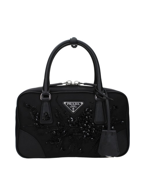 PRADA Pochette en Satin Noir avec Bandoulière Amovible