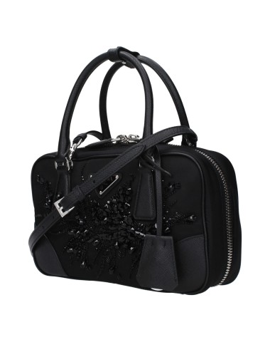 PRADA Pochette en Satin Noir avec Bandoulière Amovible