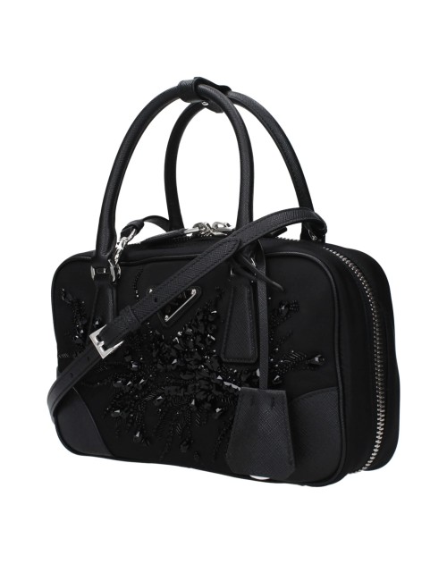 PRADA Pochette en Satin Noir avec Bandoulière Amovible