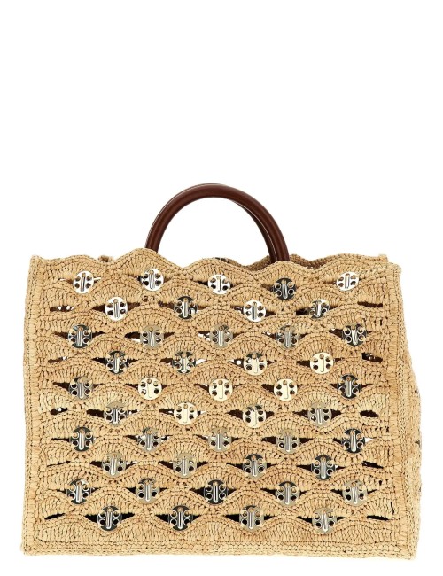 Sac Cabas Rabanne en Raphia Beige