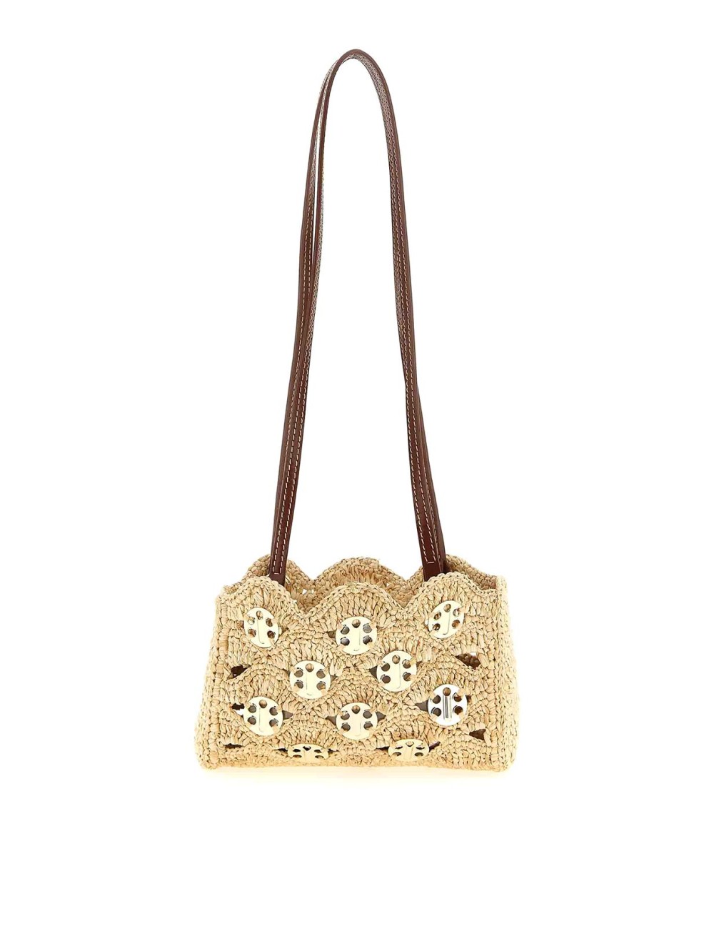 Sac porté épaule Rabanne 1969 en raphia beige matelassé