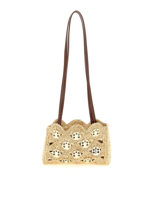 Sac porté épaule Rabanne 1969 en raphia beige matelassé