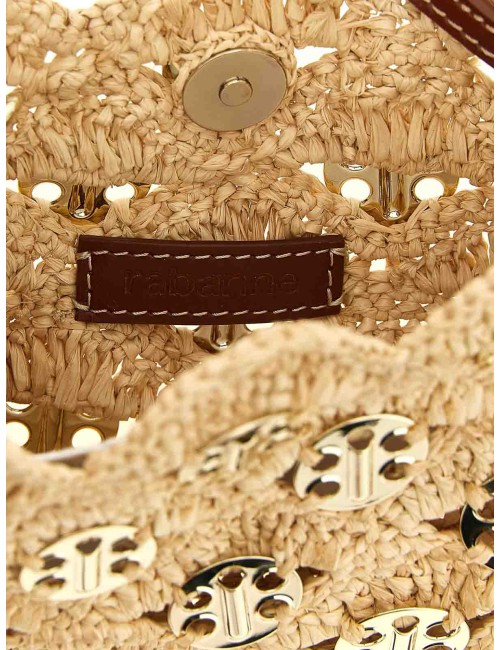Sac porté épaule Rabanne 1969 en raphia beige matelassé