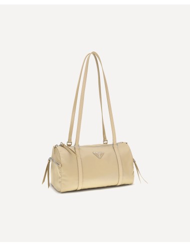 Sac à épaule Prada en tissu et cuir beige camel – Élégance intemporelle