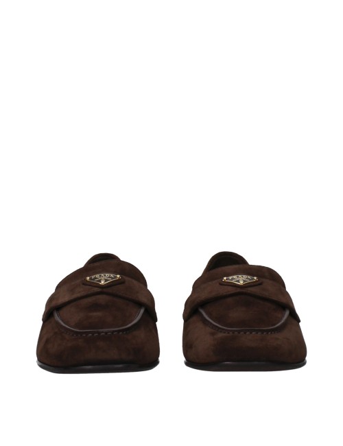 Prada Mocassins Femme en Daim Marron et Noir