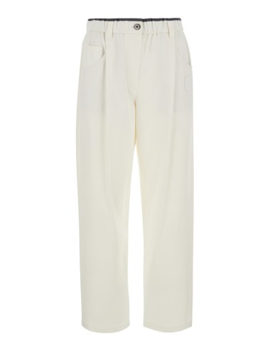 Pantalon Brunello Cucinelli Femme Blanc en Coton à Plis