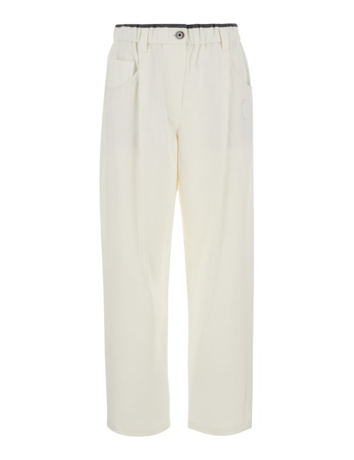 Pantalon Brunello Cucinelli Femme Blanc en Coton à Plis